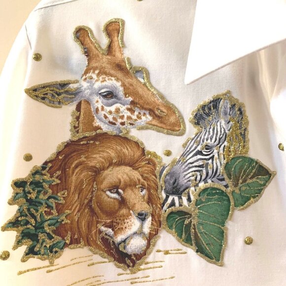 Ann Pollard Resort Collection Womens 14/16 Shirt Safari Jungle Tiger Elephant - Picture 3 of 11